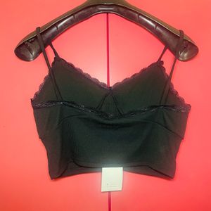 Ribbed Padded Black Crop Top