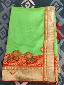Green &amp; Red Indian Saree