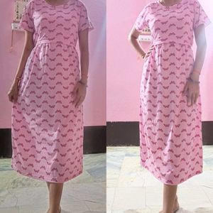 Pink Butterfly Print Maternity Dress