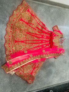 Pink &amp; Gold Embroidered Bridal Lehenga