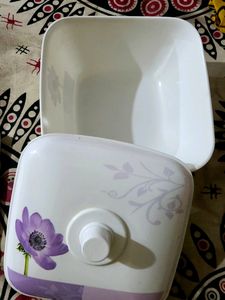 White Floral Container With Lid