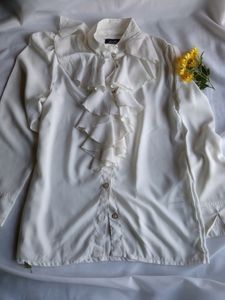 White Ruffle Formal Top