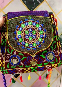 Craft Trade Clutch Bags for Women Jaipuri Rajasthani Handmade Embroidery Mirror Work Stylish Sling Bag