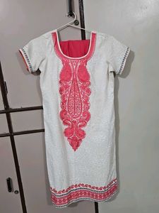 White Pink Kurta And Churidar Pant