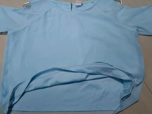 Blue Cold Shoulder Crop Top