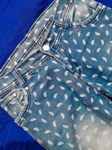 Leaf Print Denim Jeans