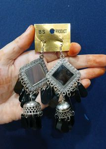 Trendy Boho Oxidised Mirror Jhumka Earrings 🖤