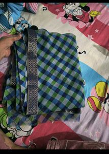 New Blue &amp; Green Checkered Saree