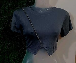Grey Embellished Crop Top