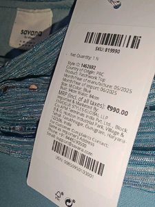 Blue Off-the-Shoulder Patchwork Top