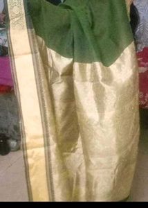 Cotton Green Saree Golden Silk