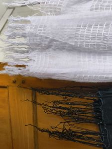 Dupatta: White &amp; Black Fringe
