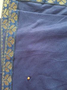Navy Blue Saree And Golden Moti Work.