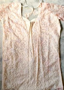 Peach Floral Embroidered Kurti