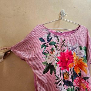 Striped Floral Print Tunic Top