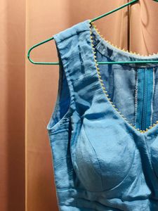 blue cut sleeves blouse