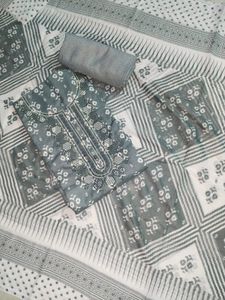 Grey Colour Cotton Dress Material