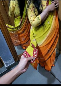 Embroider yellow 19s saree without blouse