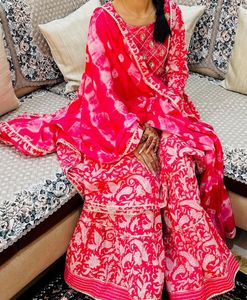 Elegant Pink Printed Sharara Set