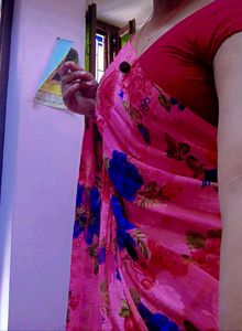 DGITAL PRINT,FLORAL PRINT SOFT GEORGETTE SARI(Pink