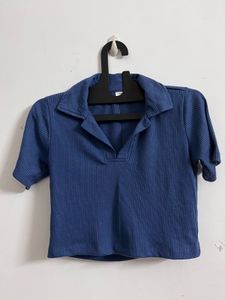 Blue Ribbed Crop Top