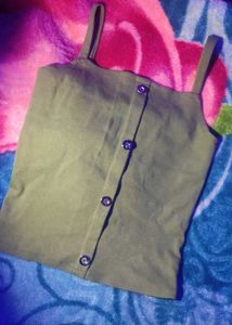 Olive Button Tank Top