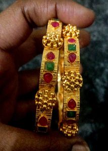 Gold Plated Bangles With Multiple Stones
