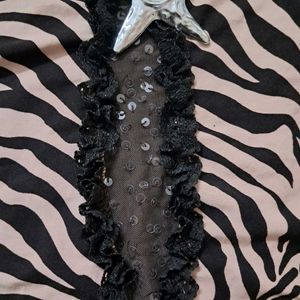 Y2k Vintage Zebra Print Top with Lace Details