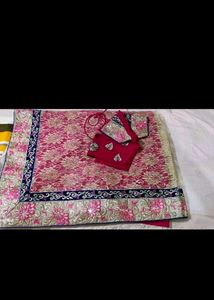 Pink And Cream Sari With Blouse