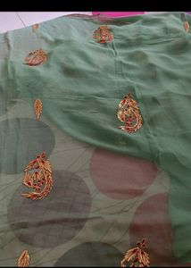 Green Saree with Gold Embroidery
