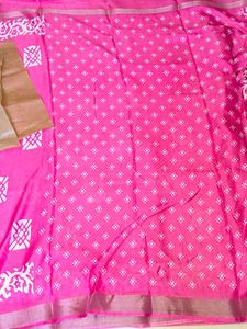 Elegant Pink Synthetic Saree