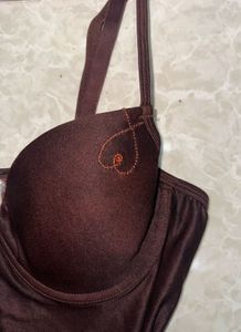 Chic Brown Satin Bodysuit – Size 32-34