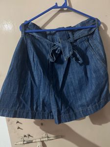 Denim Paper Bag Waist Shorts