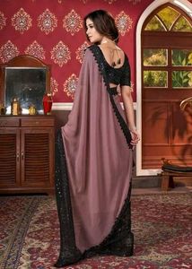 Elegant Black &amp; Mauve Embellished Saree