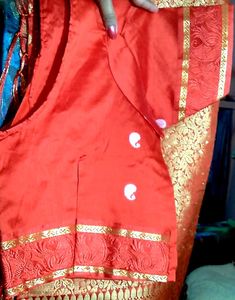 Elegant Reddish Orange &amp; Grey Silk Saree