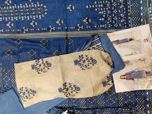 Blue Printed Salwar Kameez Fabric