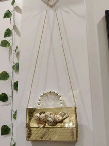 Gold Beaded Handle Clutch