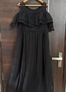 Black Ruffled Fit and Flare Dress