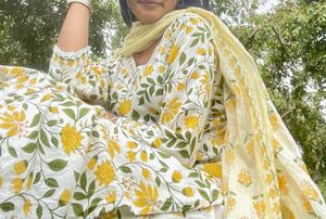 YELLOW FLORAL PRINT KURTA SET