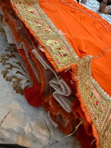 Orange 7 meter gher lehenga //size M To XXL