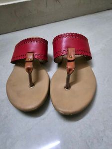 Red Scalloped Thong Sandals