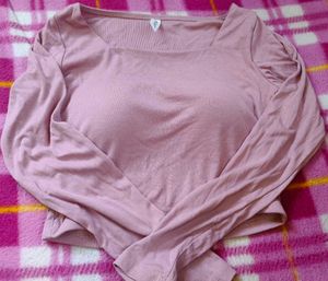 Pink Long Sleeve Crop Top