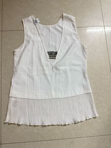 White Pleated Tank Top