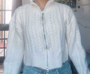 Cable Knit Zip-Up Cardigan