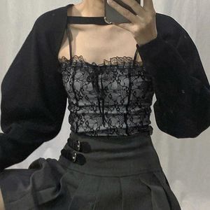 Y2K Black Floral Lace Top Ruffles Sexy Tank