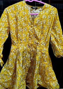Yellow Floral Dress With Belt