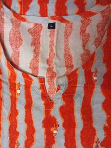 Orange Striped Casual Kurti