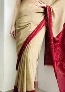 Elegant Beige &amp; Maroon formal Saree
