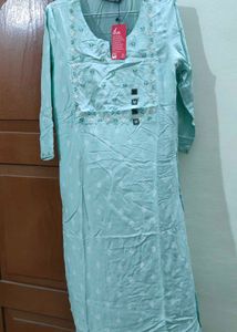 Pantaloons Light Blue Embroidered Kurti - Size M