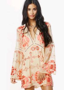 Floral Bohemian Cold-Shoulder Tunic Top